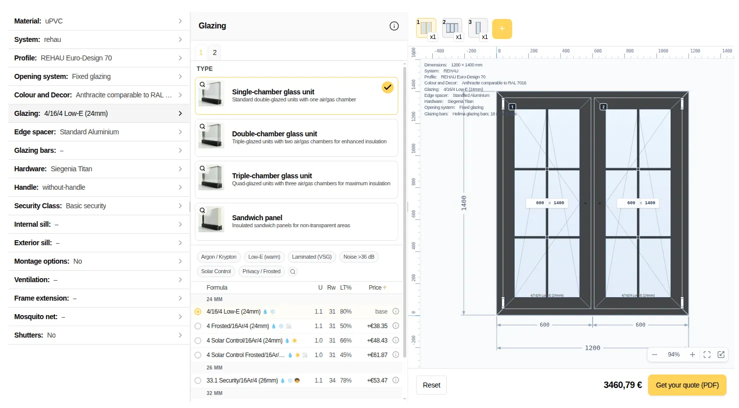 Estimia window configurator